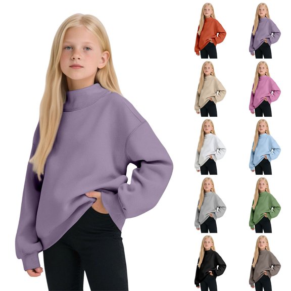 shoper Long Sleeve Girls Sweatshirt Lined High Neck Casual Layering Sweatshirts Kids Cute Outfits