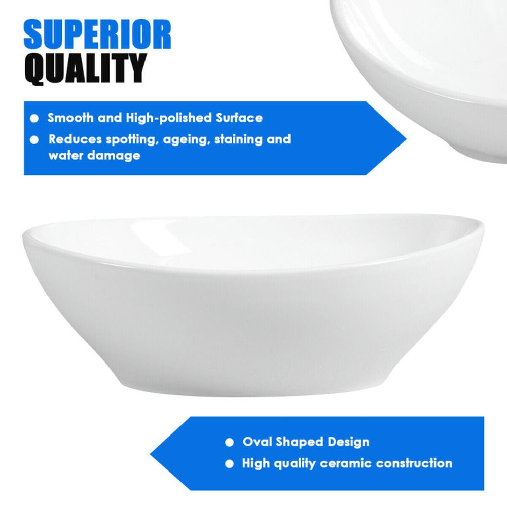 Finihen Bathroom Vessel Sink, Oval Ceramic Basin, Oval Bathroom Basin Ceramic Vessel Sink, White Finihen Bathroom Vessel Sink, Oval Ceramic Basin, Oval Bathroom Basin Ceramic Vessel Sink, White
