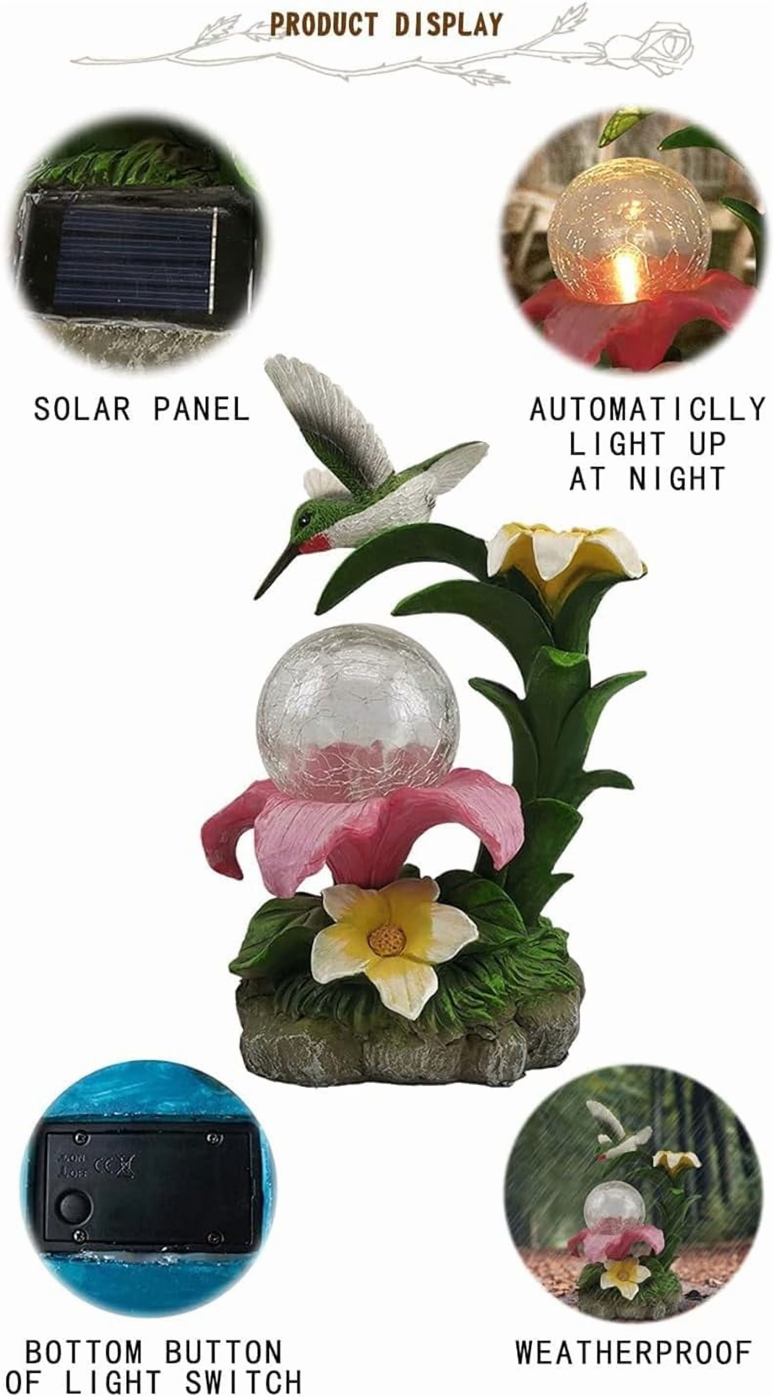 Resin Hummingbird Solar Light with Flower Garden Decorations,Waterproof Statues and Figurines Light Garden Art for Patio Lawn Yard Decorations (Resin Hummingbird Solar2)