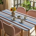 thumbnail image 3 of Blue Brown Striped Table Cloths for 6 Foot Rectangle Tables, Farmhouse Stripes Modern Abstract Art Patio Waterproof Elastic Fitted Tablecloths, Washable Rectangular Table Cover for Camping, 3 of 8