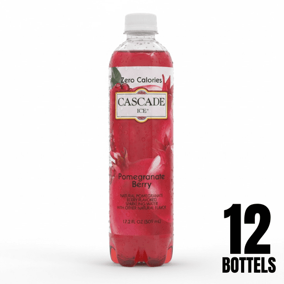 Cascade Ice, Pomegranate Berry Sparkling Water, 17 fl oz Bottles (Pack of 12)