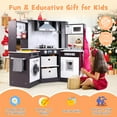 thumbnail image 6 of Costway Wooden Kids Play Corner Kitchen with Realistic Lights & Sounds Lighted Range Hood Brown, 6 of 10
