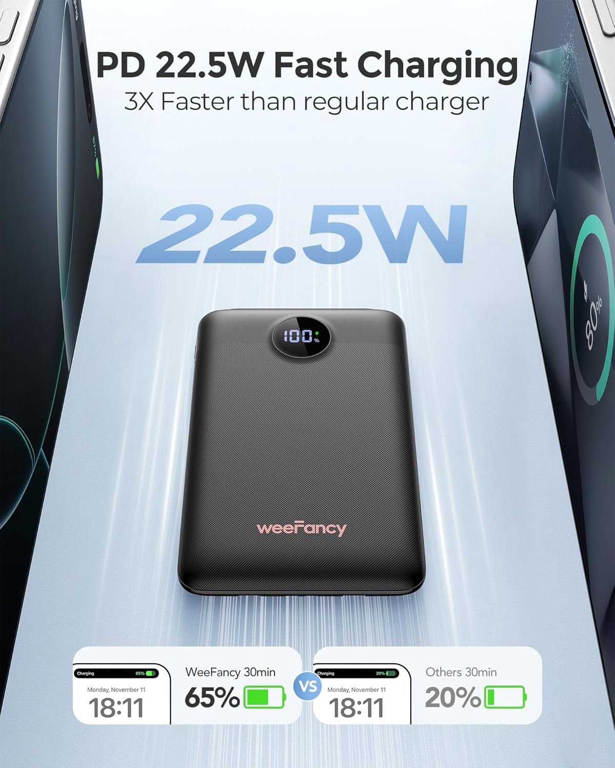 Mini Portable Charger with Built-in Cables 22.5W Fast Charging Power Bank USB-C Small Battery Pack 10000mAh Travel Essential Slim Battery for iPhone 17/16/15/14, Samsung 25/24, and More