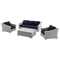 Lounge Sectional Sofa Chair Set, Rattan, Wicker, Light Grey Gray Blue Navy, Modern Contemporary Urban Design, Outdoor Patio Balcony Cafe Bistro Garden Furniture Hotel Hospitality