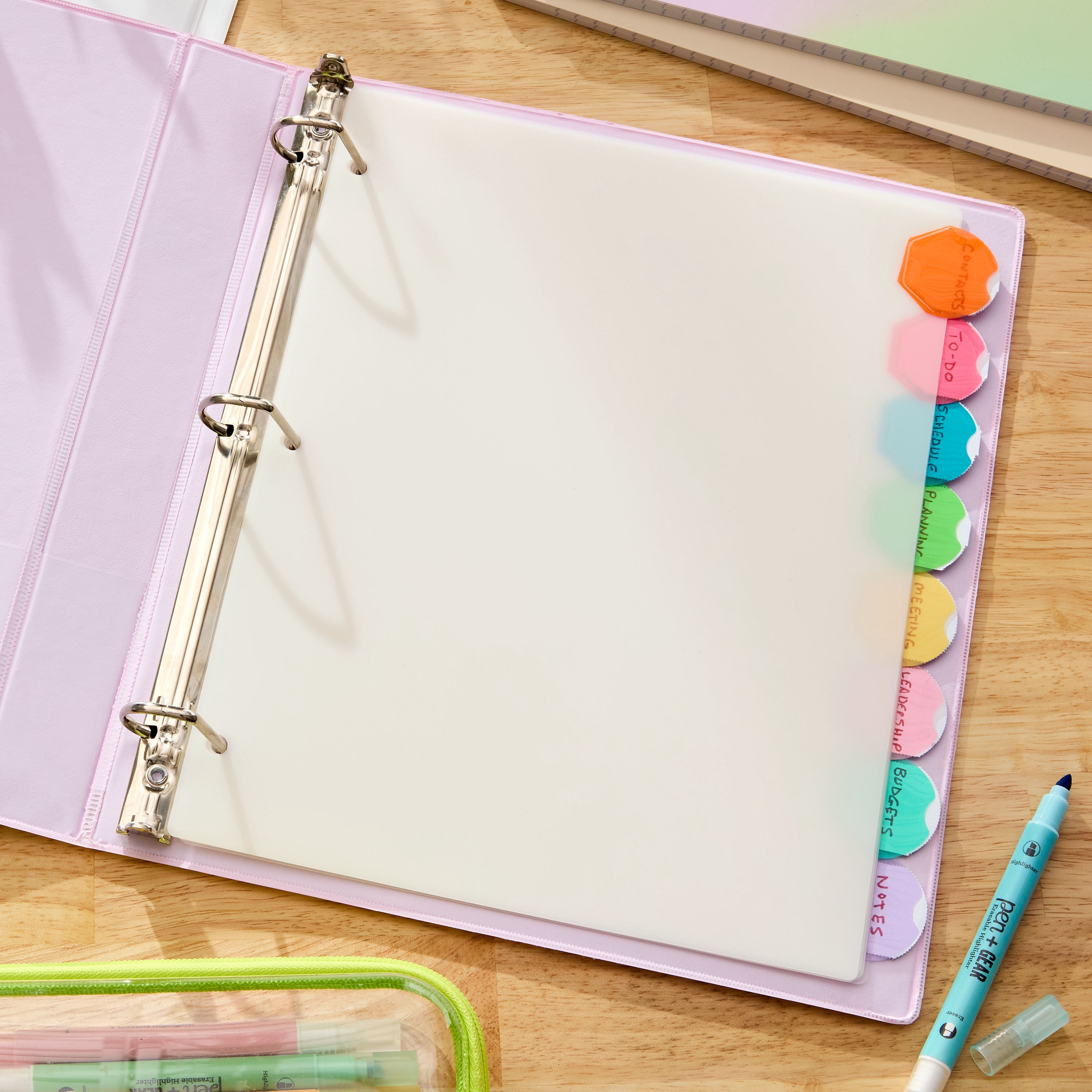 Pen+Gear 8 Oval Tab Poly Binder Dividers, Bright Multicolor