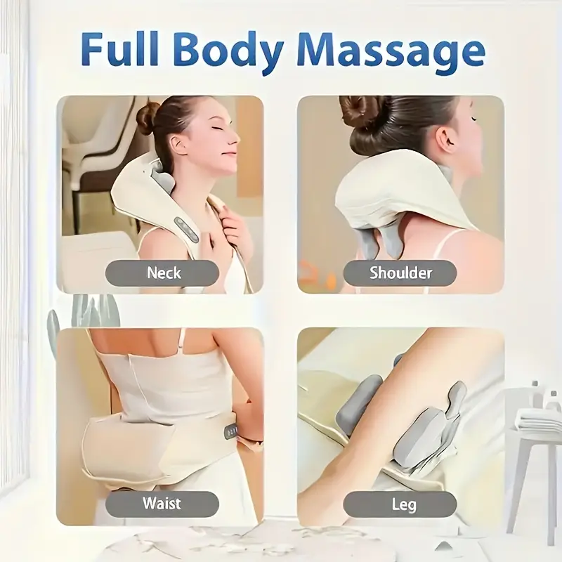 SUWU Portable Electric Neck and Shoulder Massager with Heat, USB Rechargeable Deep Kneading Massage Device for Stress and Muscle Fatigue Relief, Suitable for Back and Neck, 36V Max Voltage, 1500mAh