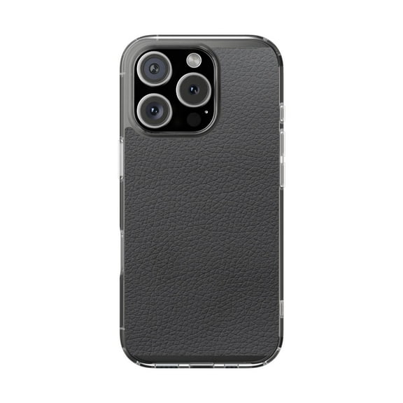 Clear Hybrid Shockproof Case for Apple iPhone 16 PRO - Sleek Black Faux Leather Texture