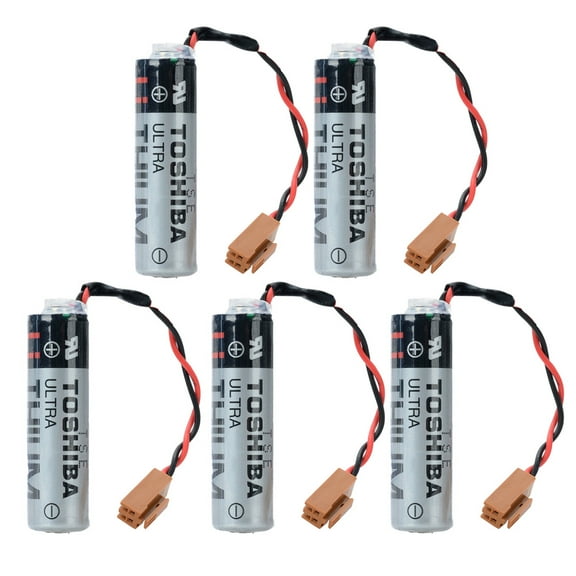 5Pcs ER6V/3.6V 2400mAh PLC Lithium Battery Compatible for PLC Battery for M64 System with Brown Plug