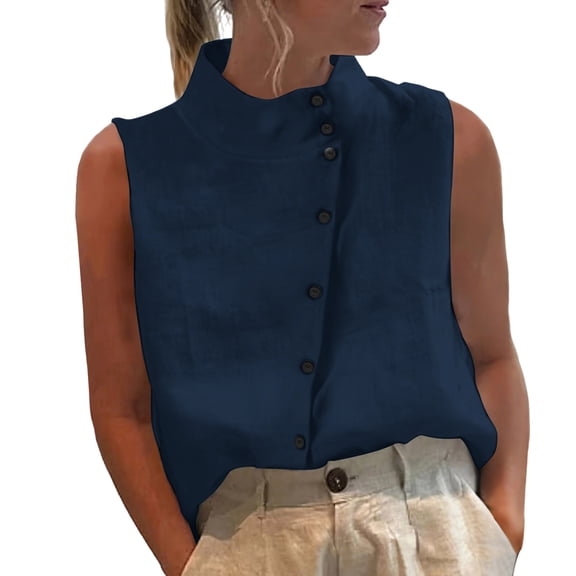 Admvng Women's Blouse Asymmetrical Button Sleeveless Tank Top Casual Summer Vest Shirt