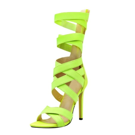 

Cathalem New Women Ankle High Fluorescent Green Boots Sandals Women Shoes Summer Hollow Ankle Boot Sandals Yellow 37