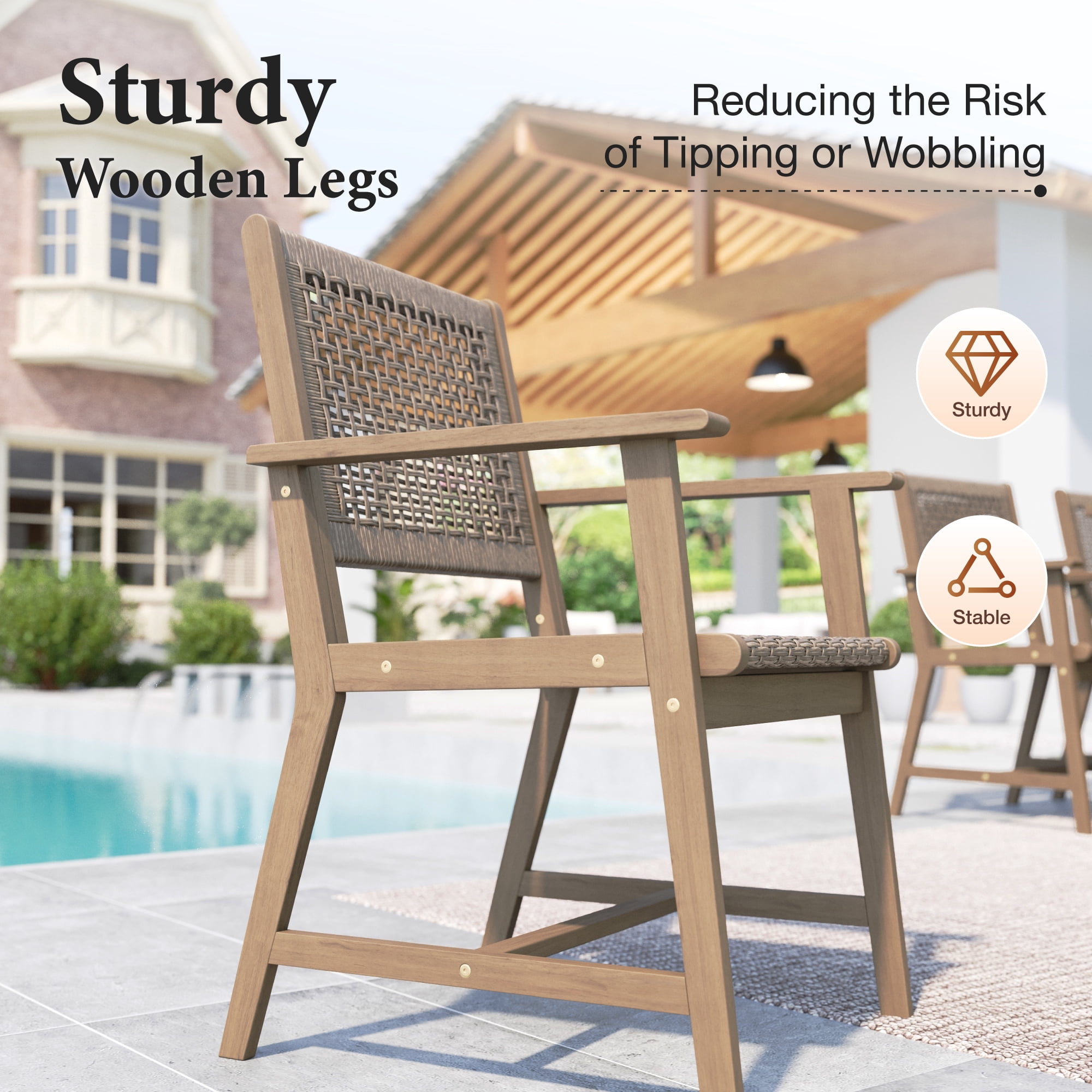 SUMMIT LIVING 6-Piece Acacia Wood Outdoor Patio Dining Chairs with Rattan Seat & Back