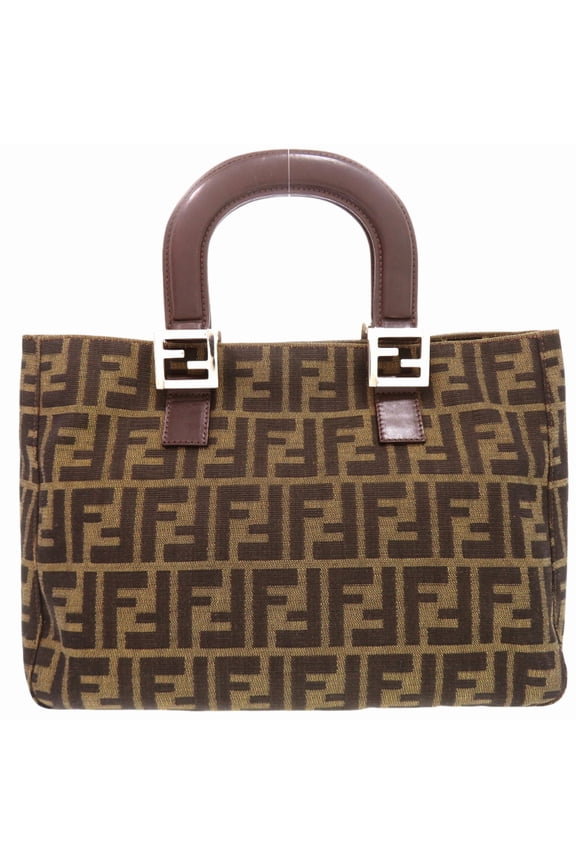 Pre-Owned Fendi Zucca 26329 Leather Canvas Brown Handbag 0866FENDI