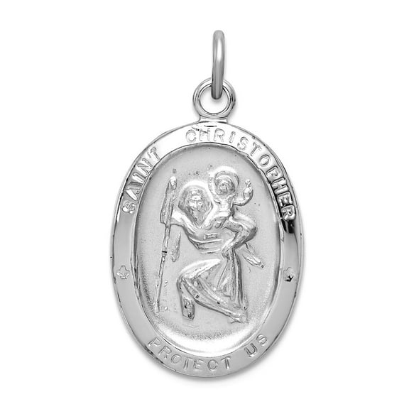 925 Sterling Silver Solid Polished and satin Engravable (back only) St. Christopher Medal Charm 26x15mm Wide Pendant Nec
