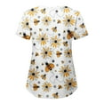 thumbnail image 3 of Scrub Tops for Women Bee Graphic Short Sleeve V-Neck Medical Uniform Soft Stretchy Free Nurse Shirt with 2 Pockets White M, 3 of 3