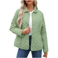 thumbnail image 2 of Otntypg Plus Size Women's Winter Quilted Jackets Lightweight Long Sleeve Button Down Diamond Puffer Jacket Plush Thick Warm Basic Lapel Collared Outerwear Coats with Pockets Mint Green#01 XXXXXL, 2 of 10