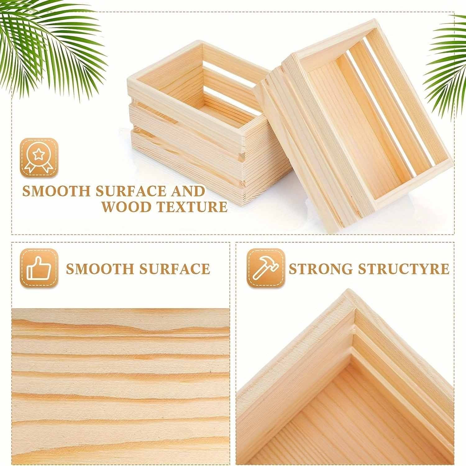 6Pcs Unfinished Wooden Crates, Small DIY Crafts Wooden Box Organizer, Rustic DIY Mini Craft Cubes, Sturdy & Durable, for Painting, Gift Wrapping and Display Organizer, Decorative Storage Box