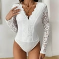 thumbnail image 6 of Lace Bodysuit Long Sleeve for Women Deep V Neck Going Out Shapewear Leotard Shirt White L, 6 of 7