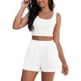 thumbnail image 1 of Conjunto ATHLECHIC para mujer, 2 piezas, tops cortos de punto acanalado y pantalones cortos con bolsillo, color blanco, 1 of 5