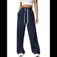 thumbnail image 3 of Pantalones Deportivos Holgados de Cintura Alta con Cordón Ajustable para Mujer, Pantalones Deportivos de Pierna y Bolsillos Azul Oscuro L, 3 of 7