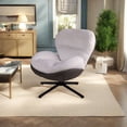 thumbnail image 3 of 360° Swivel Accent Chair, Modern Chenille Lounge Single Sofa Chair with Faux Leather and Black Metal Base Frame, Comfy Reading Chair for Small Spaces, Living Room, Bedroom, Office, White, 3 of 9