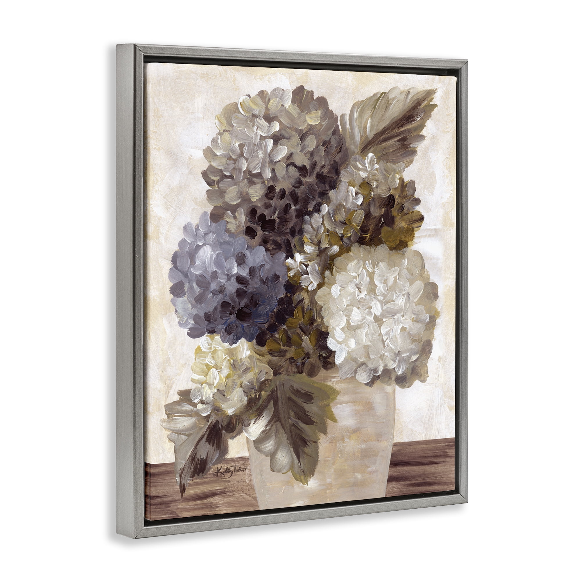 Stupell Industries Full Hydrangea Blooms Botanical & Floral Painting Gray Floater Framed Art Print Wall Art, 17 x 21