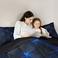thumbnail image 5 of Manfei Abstract Plaid Grid 3 Pieces Queen Comforter Set for Boys Men Teens,Geometric Checkered Ultra Soft Bedding Sets,Black Blue Bedding Comforter Set,Breathable Home Decor,Reversible, 5 of 8