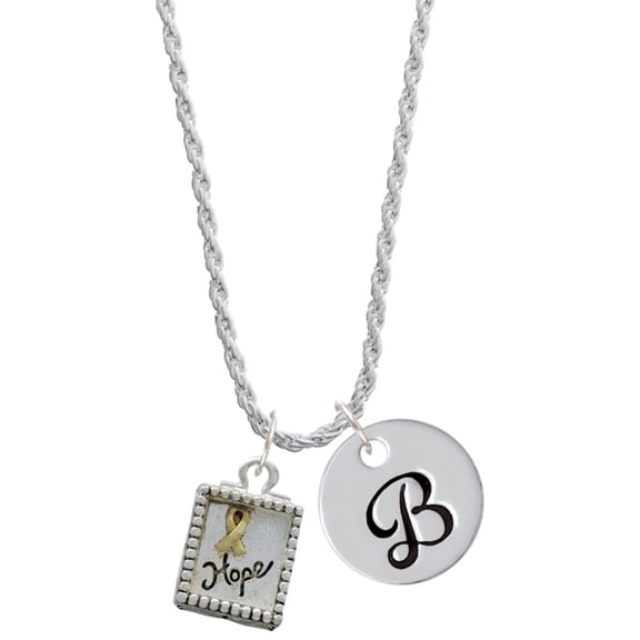Delight Jewelry Two-tone Shadow Box ''Hope'' with Ribbon Silvertone Script Initial Disc - B - Charm Necklace, 20"+3"