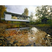 Goodpasture Bridge, the second longest covered bridge in the state of Oregon in autumn; Vida, Lane county, Oregon, United States of America Poster Print by Craig Tuttle (17 x 13)