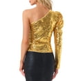 thumbnail image 3 of INSPIRAR CHIC Blusa de Mujer con Lentejuelas de Un Hombro, Manga Abullonada, para Fiesta de Cóctel, Brillante y Centelleante, Talla M, 3 of 5