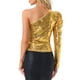 thumbnail image 3 of INSPIRAR CHIC Blusa de Mujer con Lentejuelas de Un Hombro, Manga Abullonada, para Fiesta de Cóctel, Brillante y Reluciente, Color Dorado, 3 of 5