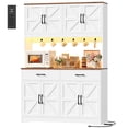 thumbnail image 2 of Hiphuta 71" Tall Kitchen Pantry Storage Cabinet with RGB LED and 6 Metal Hooks, Farmhouse Coffee Bar Cabinet with Charging Station, Buffet with Hutch and Microwave Stand, White, 2 of 7