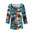 thumbnail image 4 of thefmos Women's Round Neck 3/4 Sleeve Button Pullover Top Print Loose Fit Casual Blouse Fashion Fall Summer Outfit, Sky Blue 5XL, 4 of 5