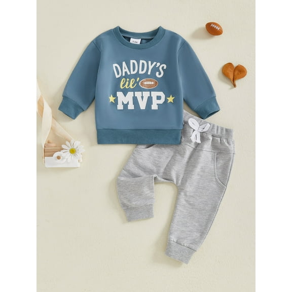 Jaweiwi Baby Toddler Boy Fall Outfit 3 6 12 18 24 Months 2T 3T 4T Rugby Letter Print Long Sleeve Sweatshirt and Elastic Pants 2 Piece Clothes Set