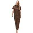 thumbnail image 2 of Usloyux Women's 2 Piece Outfits Short Sleeve Collared Shirt and Pants Matching Lounge Set Solid Casual Tracksuit with Elastic Waist, Coffee L, 2 of 8