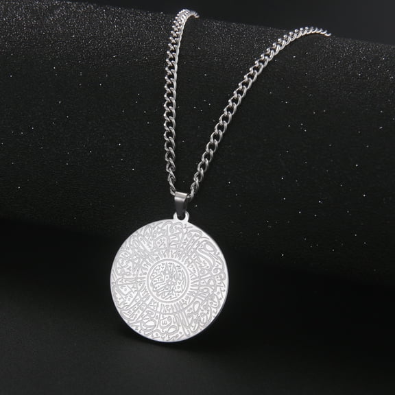 EUEAVAN Silver Middle Circular Inscription Pendant Necklace Stainless Steel Jewelry