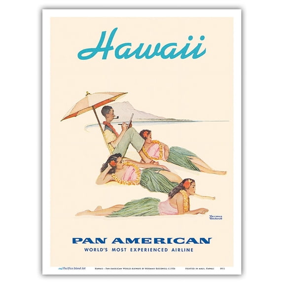 Hawaii - Hula Dancers - Pan American World Airways - Vintage Travel Poster by Norman Rockwell c.1956 - Master Art Print (Unframed) 9in x 12in