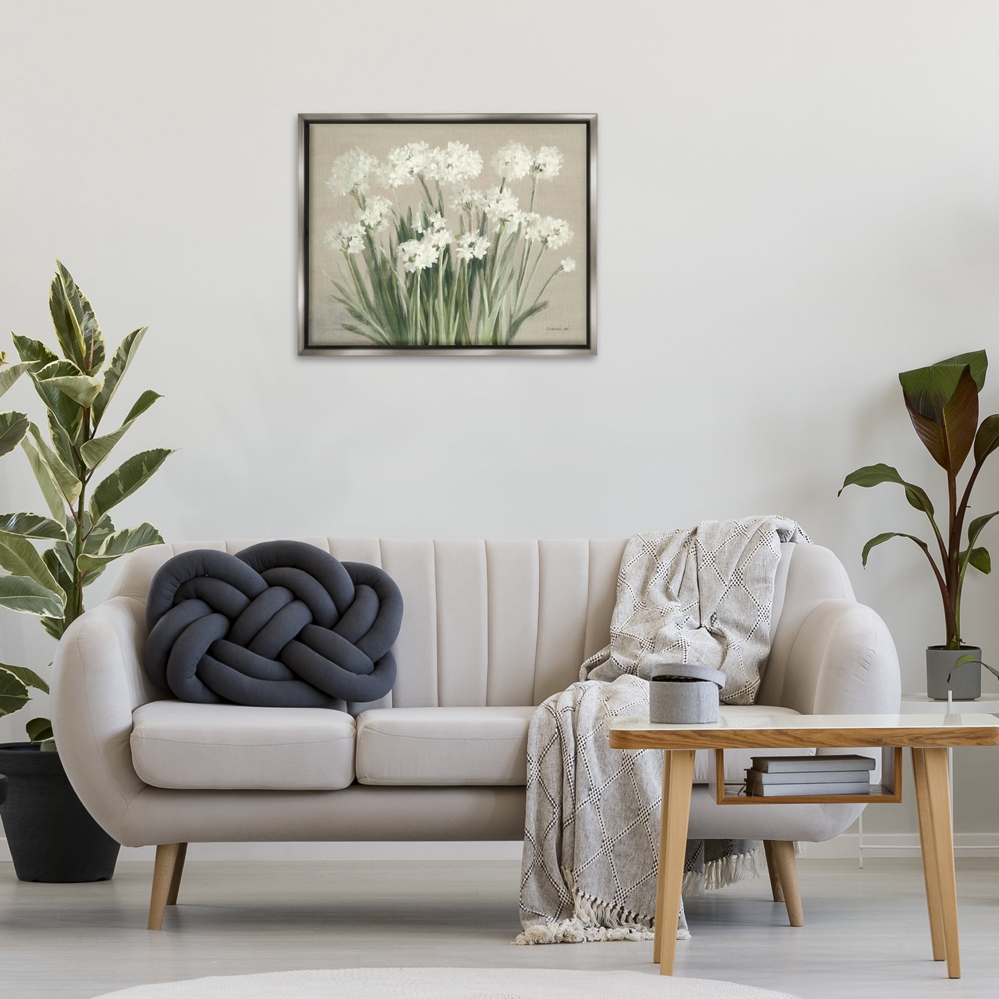 Stupell Industries Snowy Floral Paperwhites Botanical & Floral Painting Gray Floater Framed Art Print Wall Art, 31 x 25