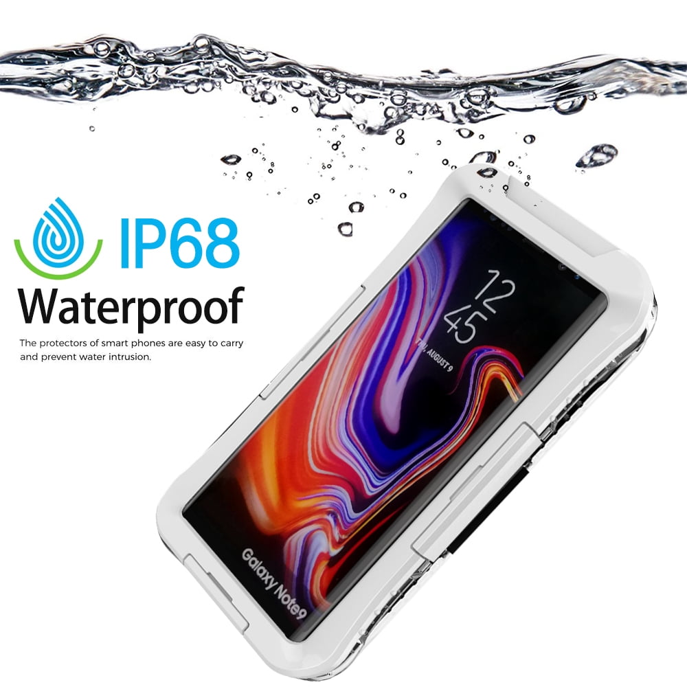 Waterproof Fully Sealed Hard Case For Samsung Galaxy Note 9 With Plastic Screen Protector Cover For Swimming, Beach, Camping, Vacation Outdoor Use (White)
