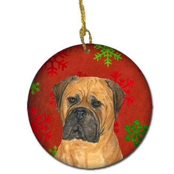 Bullmastiff Red Snowflakes Holiday Christmas Ceramic Ornament