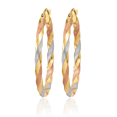 thumbnail image 3 of 14K Solid Two Tone Yellow White Gold Rose Twisted Round Medium Hoop Earrings, 3 of 10