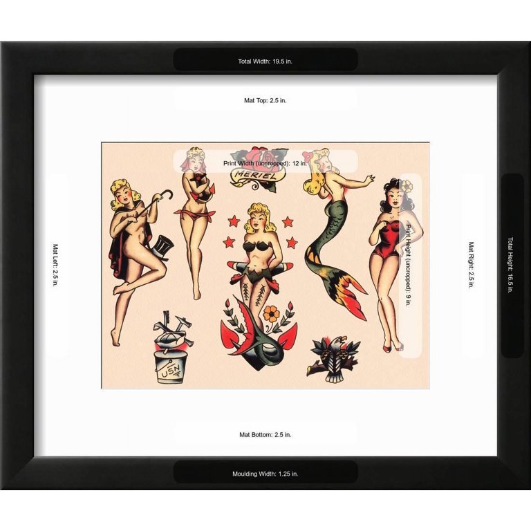 Mermaids and Dancers, Authentic Mid-Century Tattoo Flash by Norman