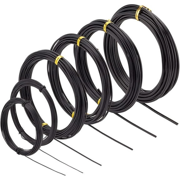 Black Aluminum Craft Wire Mixed Size 20/18/15/12/10/9 Gauge 147.6 Ft Round Bendable Anodized For Jewelry Making Armature Making