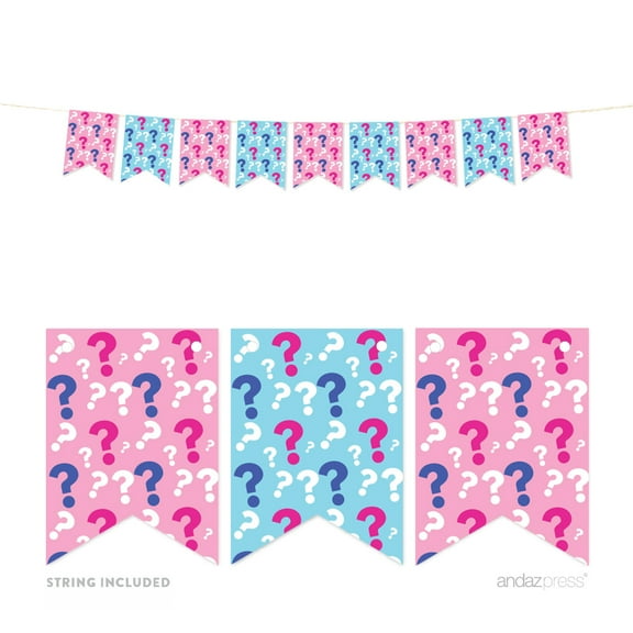 Gender Reveal Baby Shower Pink or Blue, Graphics 5-Feet Hanging Pennant Party Banner with String
