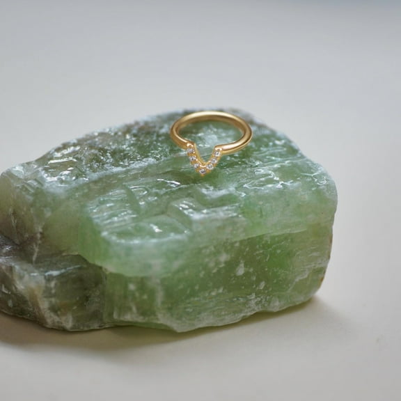 Anygolds 14K Real Solid Gold CZ V Hoop Nose Septum Cartilage Earring - 16G