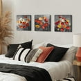 thumbnail image 3 of Burnt Orange Wall Decor Floral Canvas Wall Art Red Yellow and Gray Daisy Poppy Flower Posters Bedroom Colorful Wildflower Picture for Living Room Bathroom Modern Artwork Home Decorations 12x12" 3 Pcs, 3 of 6