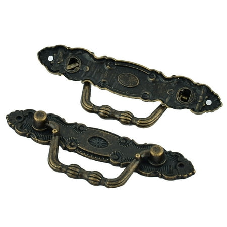Wooden Rim - Floral Rim Retro Style Jewelry Wooden Box Pull Handle Bronze Tone 2pcs