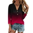 thumbnail image 3 of TKLPEHG Dressy Tops for Women Fashion Summer Button V Neck Tunic Shirts 3/4 Sleeve T Shirts Lightweight Gradient Color Graphic Tee Casual Going Out Tops Loose Blouse(Red,XXL), 3 of 5