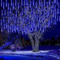 Morttic Meteor Shower Lights, Outdoor Falling Rain Lights 12 inch 8 Tube 192 LED Snow Falling Icicle Cascading Lights for Xmas Tree Halloween Decoration Wedding Party, Blue