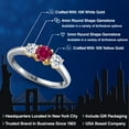 thumbnail image 2 of Gem Stone King 10K Two Tone Gold Red Created Ruby and White Topaz Engagement Ring for Women | 1.26 Cttw | Round 5MM | Gemstone July Birthstone | Size 9, 2 of 6