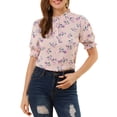 thumbnail image 1 of Unique Bargains Blouses à Manches Courtes à Volants Imprimé Floral pour Femmes, 1 of 6